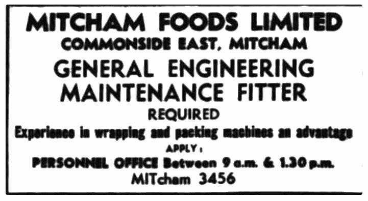 1962 Norwood News- Mitcham Foods. (Courtesy Mitcham History Notes)