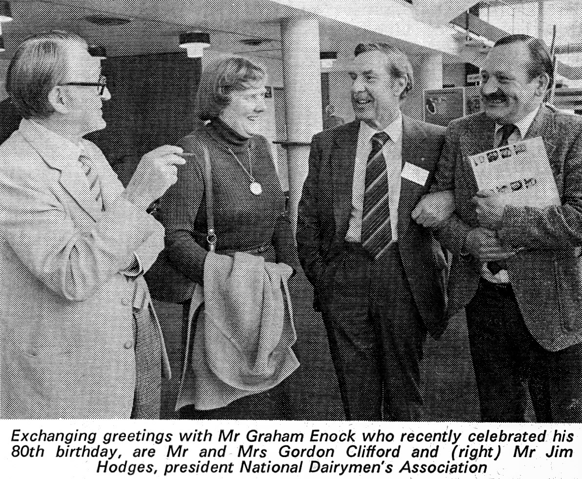 1978 Dairy Trade Federation conference at Eastbourne. Mr Graham Enoch, Mr and Mrs Gordon Clifford, and Jim Hodges. (Milk Industry magazine, June)