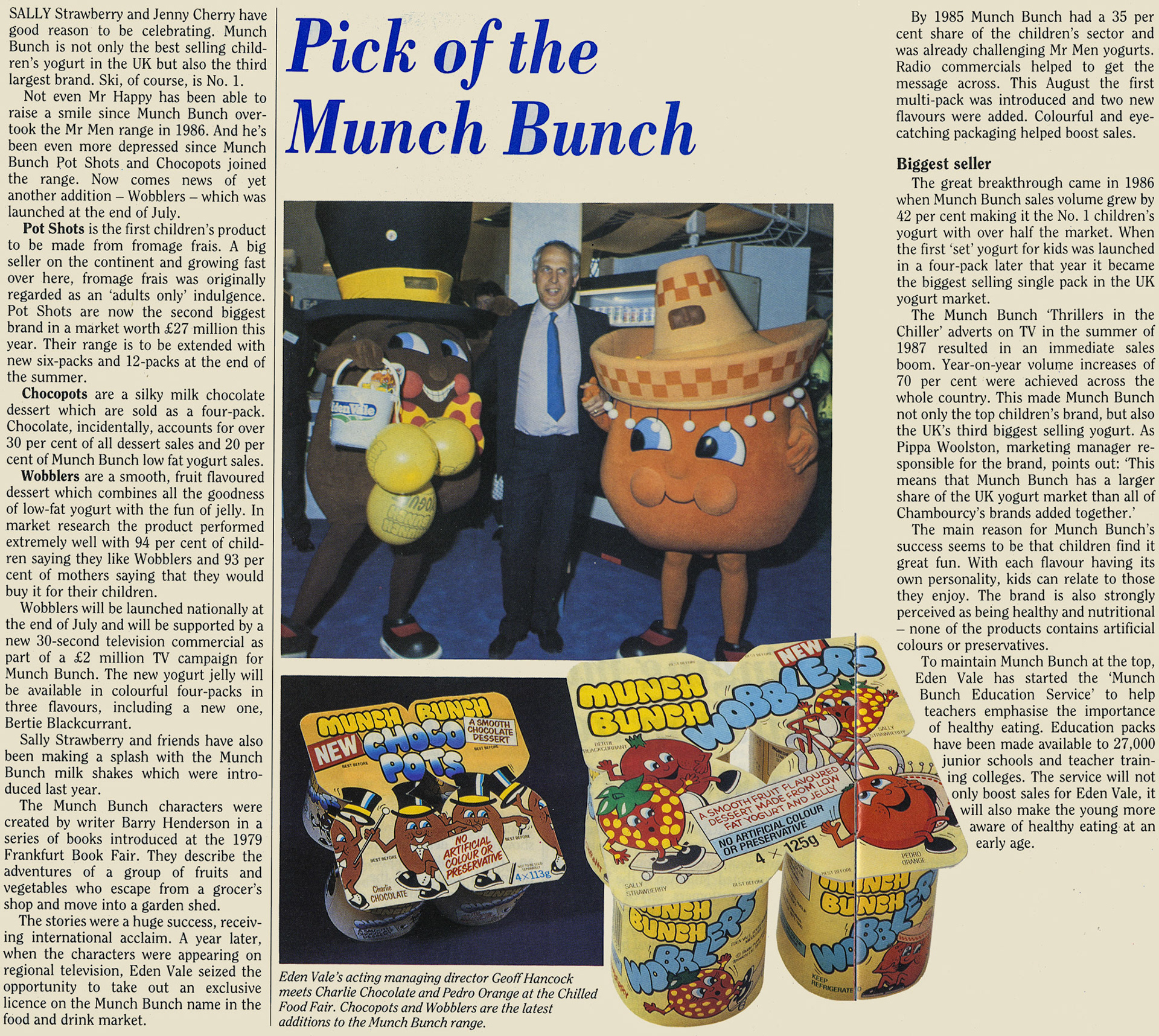 1988 Munch Bunch launch new products - Pot Shots, Chocopots and Wobblers. (August Express News)