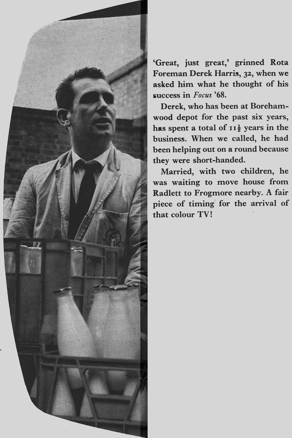 1968 London Retail prizewinning Rota Foreman Derek Harris from Borehamwood wins colour TV. (Express News Christmas)