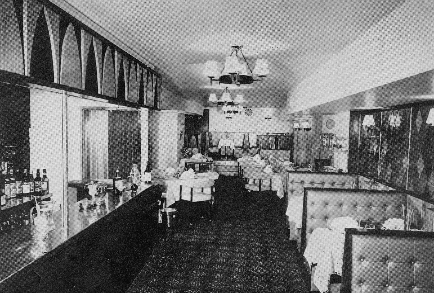 1965 Alcove Restaurant, Kensington High Street "reflects a new trend in Express Catering. The downstairs embrances a bar and other sumptuous touches". (Express News Spring)