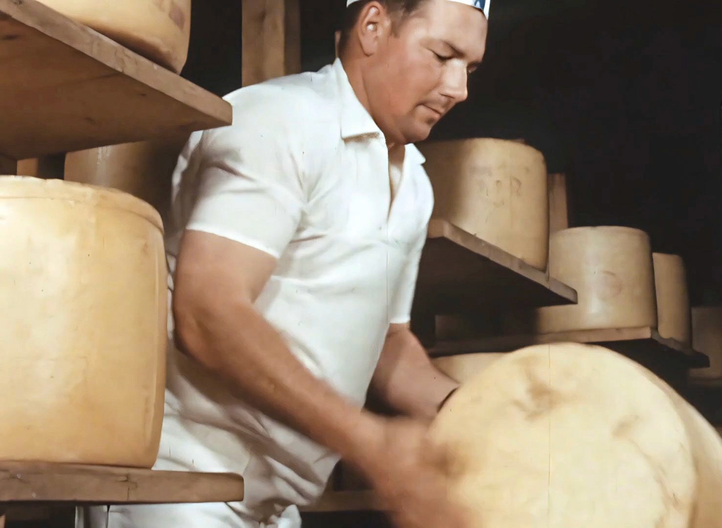 1960's Milborne-Mike Prior. Veronica Hoskins, Colin Way and Tracy Palmer “Fond memories of Mike” recognise Mike Prior. Nick Prior adds “That’s my uncle Mike”. (Still from 'The Art of English Cheesemaking' video)