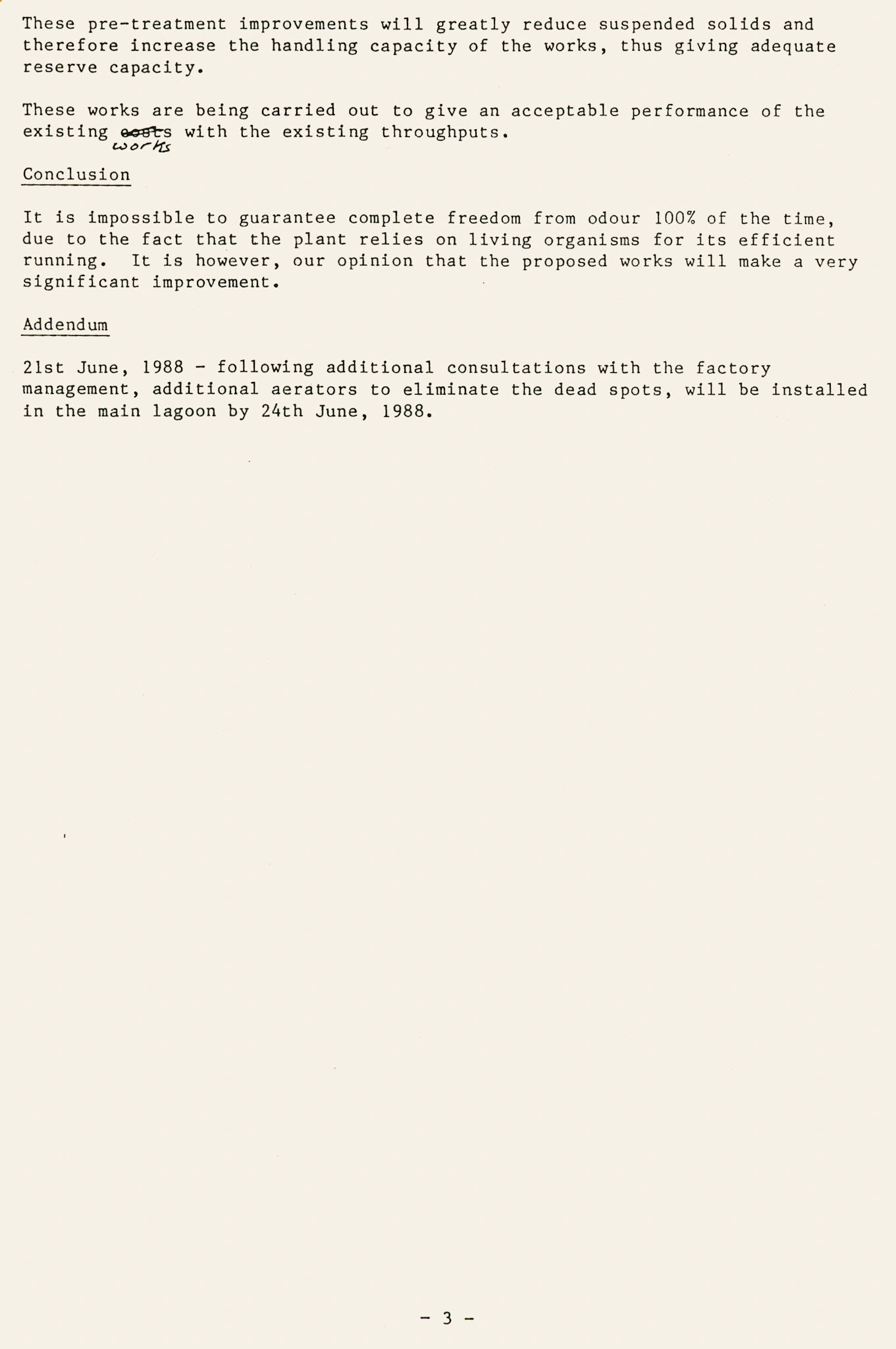 1988 meeting minutes between Express Foods management (P. Smith, D. Elkin, Ray Williams) and Oswestry Borough Council (M. Williams, E. Smart, B. Johnson), discussing short and longer-term measures to improve the odour from the effluent plant. (Ruyton Co-operative Dairies Archive)