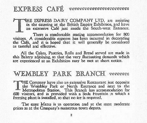 1925 Express Dairy at the British Empire Exhibition, Wembley. (Courtesy Brent Council booklet prepared by Philip Grant, Wembley History Society)