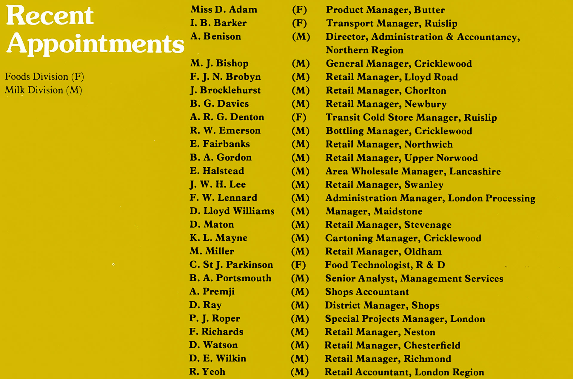 1978 Recent appointments. (Express News Spring)