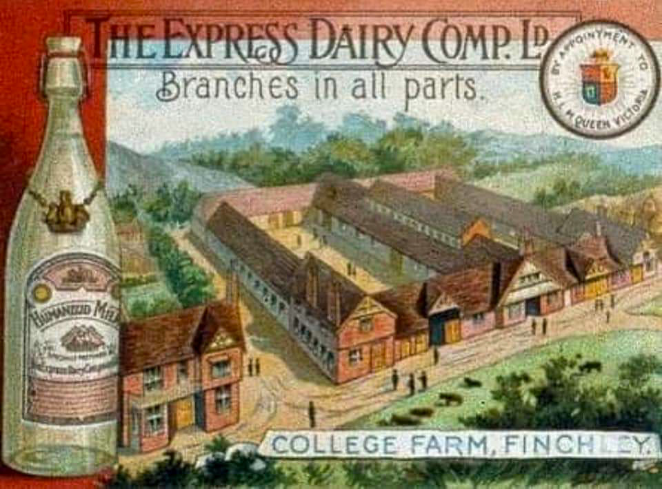 1890's College Farm advert for 'humanised  milk". By Appointment to Queen Victoria (died 1901).  (Courtesy Express Dairy Memories FB Group)