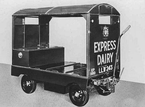 Electric Hand Cart LLW 243. Chris Austen comments "Working from Mottingham depot, I completed a round with a vehicle like this; it served an area relatively close to the depot and was topped up by a Wales &amp; Edwards three-wheeled electric! Long time ago - 1959/1960!" (Courtesy Michael Aldread Collection)