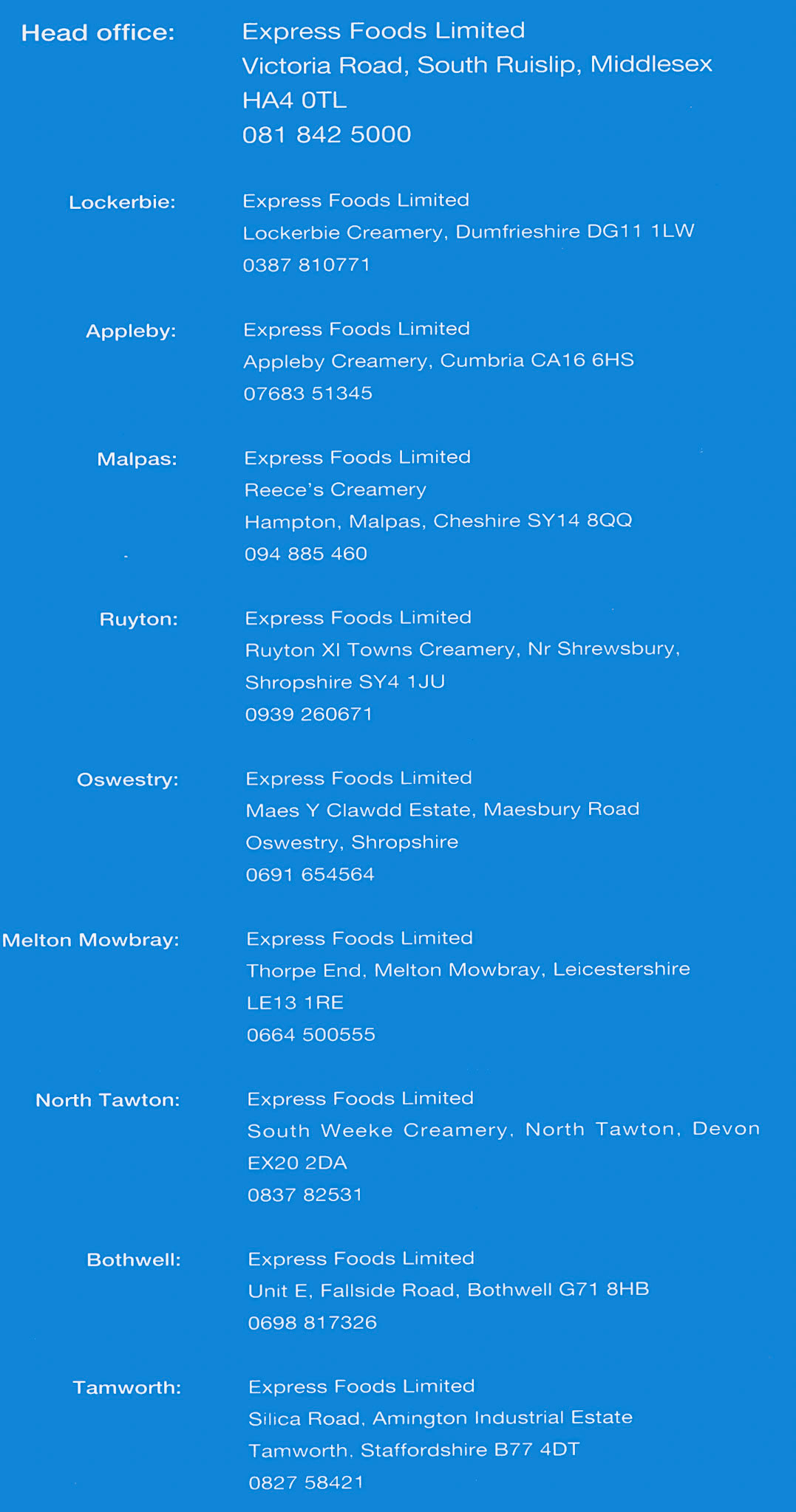 1992 Express Foods sites following the management buy-out. (Courtesy Paul Luke)