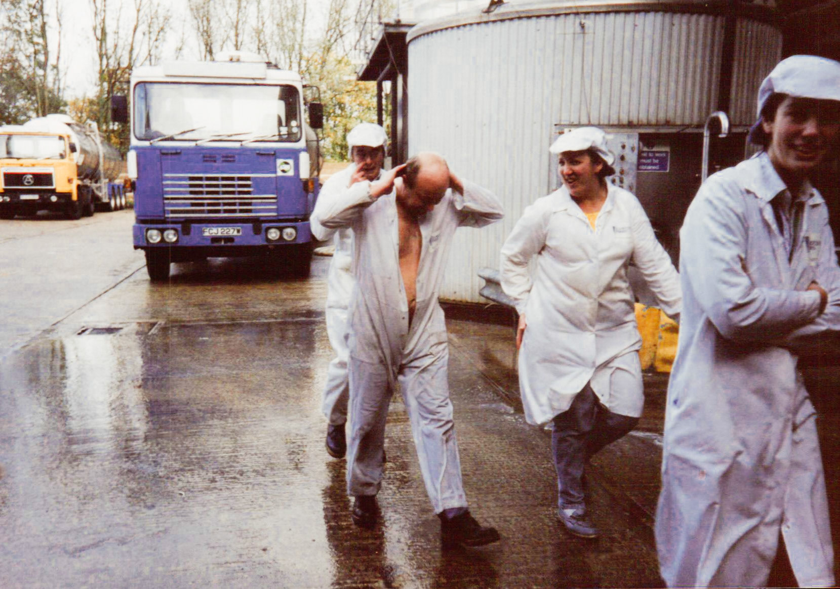 1991 Sheila Webber and Peta Wakeham at Honiton prior to closure. James Ayres comments "The two tractor units are Seddon Atkinsons from the 1970's. It won 'Truck of the Year' in 1977.  During the 1980s the Company changed hands a number of times before ceasing production in 2006." (Courtesy Wendy Hawker)