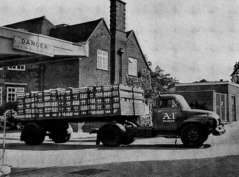 1950's A1 Dairies, Whetstone. Paul Smith comments "Express demolished the old A1 Dairy and built their distribution depot on the site, rest of the site was sold to Michael Gerson Overseas Removal". The 1967 comment, when Express acquired A1, was "oday A.1's wholesale delivery is centred on a fleet of artics as smart as any on the road." (Courtesy Don Reid)