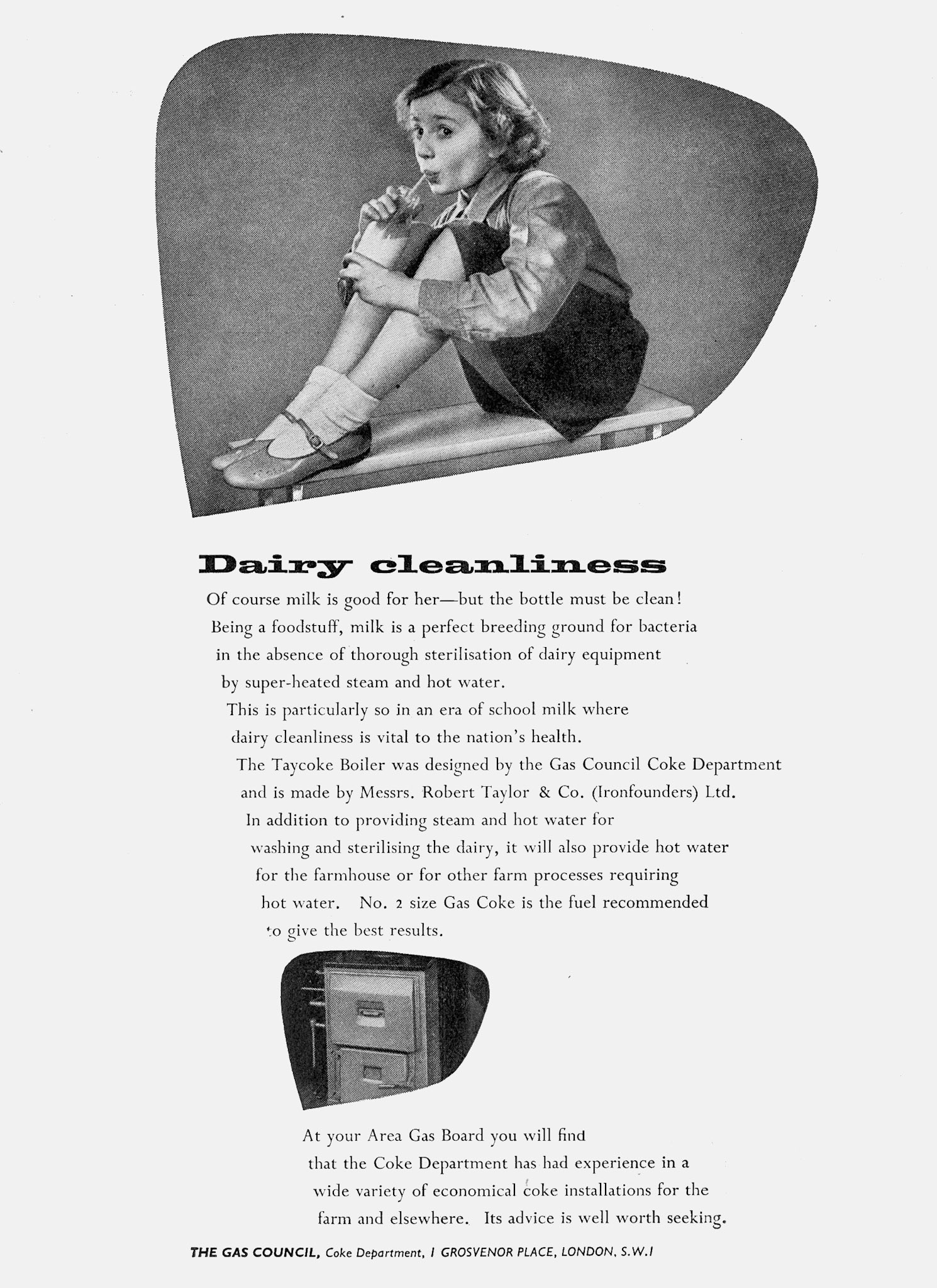 1957 Milk Producer Magazine Excerpts-The Gas Council promotes coke boilers to farmers. (January, EDT Collection)