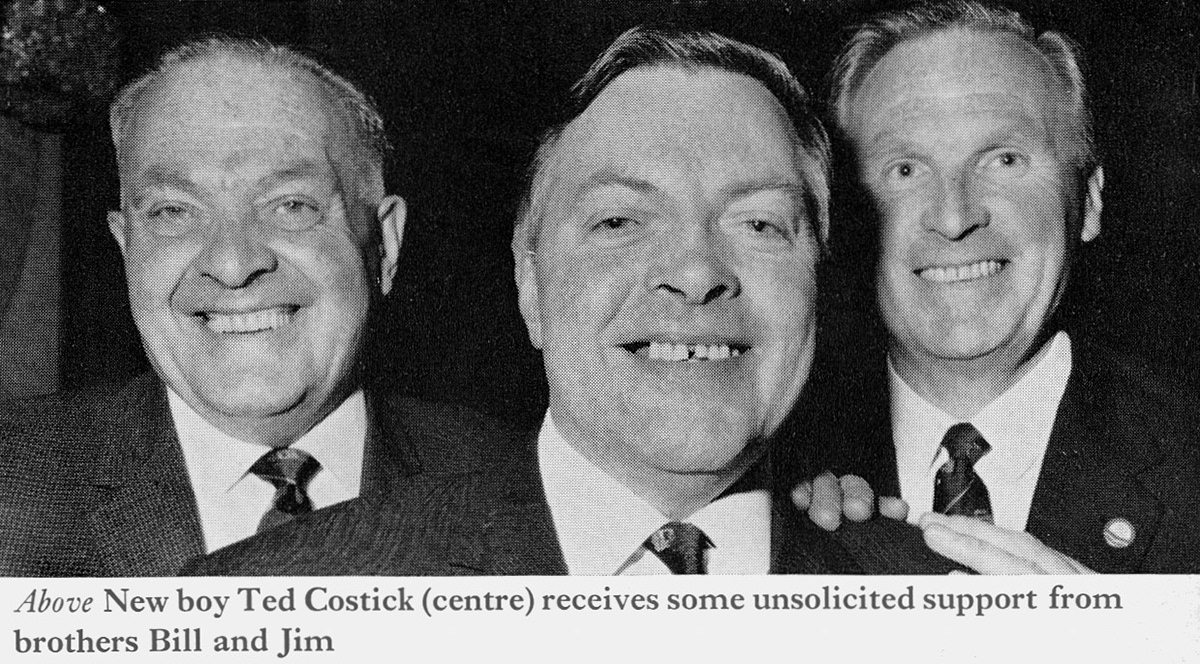 1969 Long Service Dinner for the Costick brothers, Bill (left) was processing manager at South Ruislip in the 1970's. Philip Boyd comments "I worked with Ted, when I was an apprentice, then at Wembley and South Ruislip for many years. Ted was a fitter in the engineering departments at Chalk Farm, Wembley and South Ruislip". (Express News Summer)