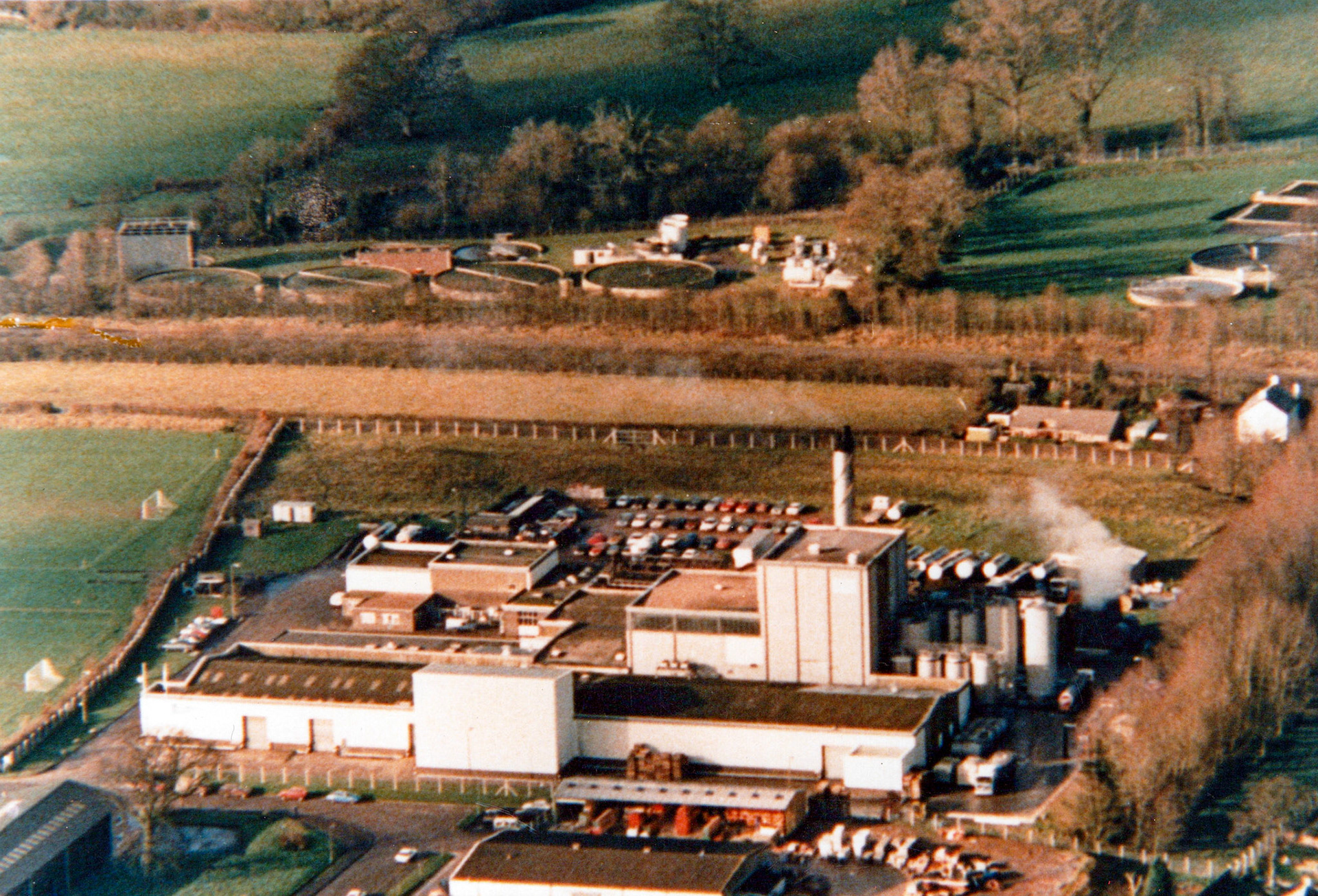 1992 Factory View showing effluent plant fed through thrust bore duct under Honiton bypass (Courtesy Bill Wilson)
