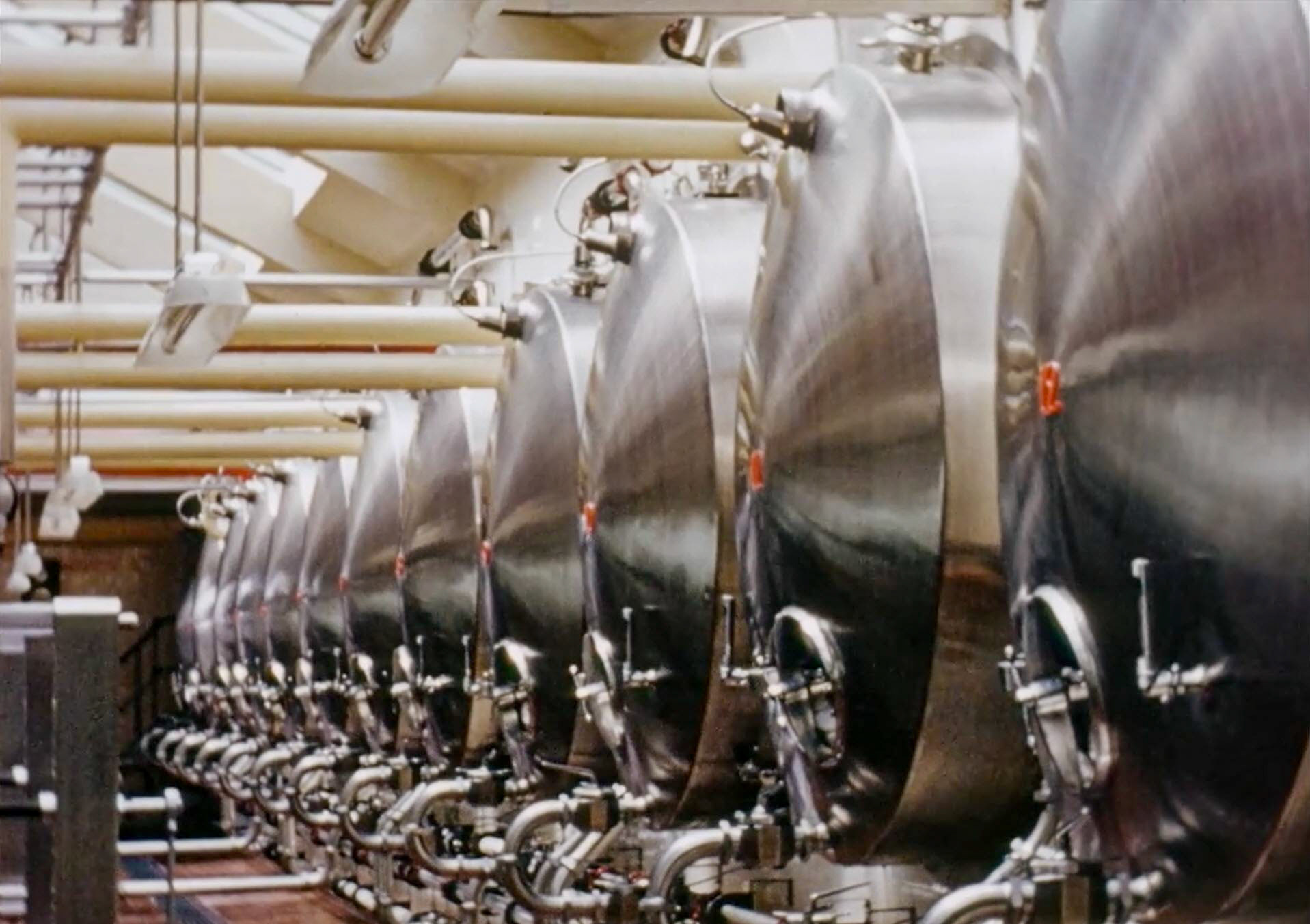 1954 South Morden Processing-3000-gallon tanks (14 in all) for raw and pasteurised milk. (Stills from Express Dairy Film)