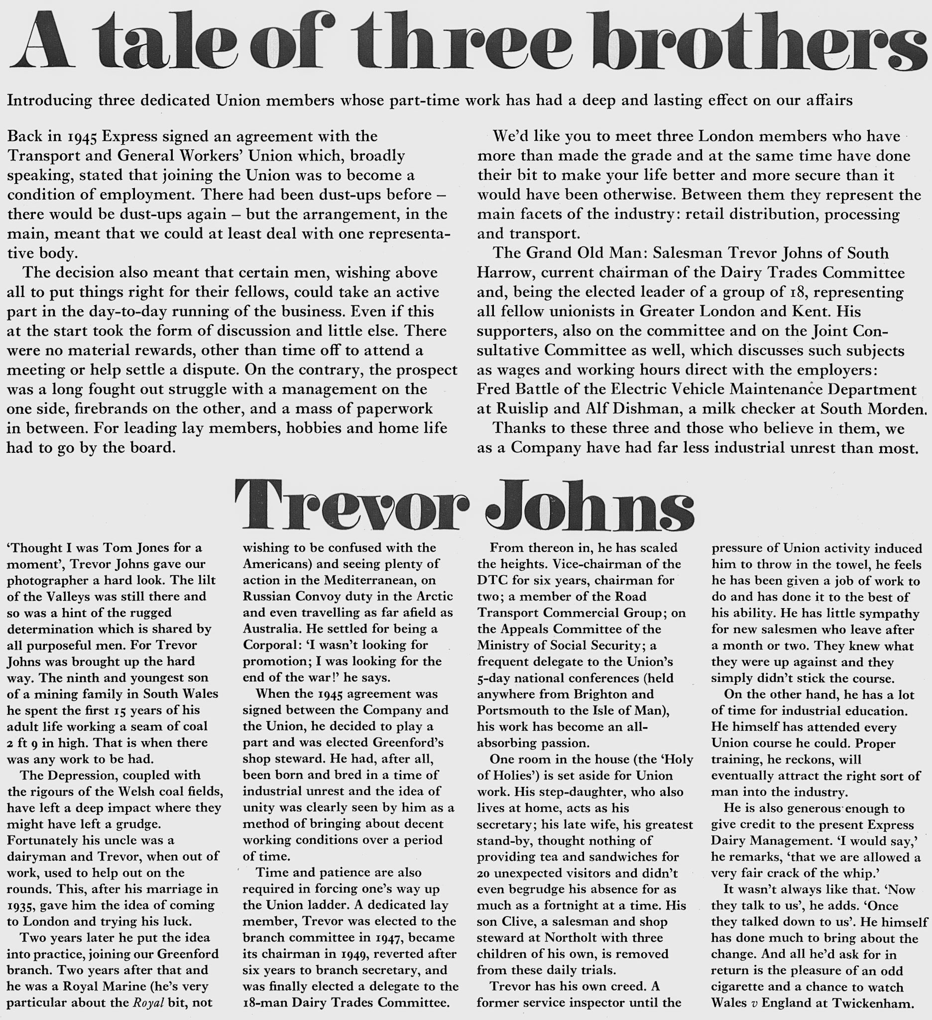 1970 Profile of TGWU London officers with Express - Trevor Johns (South Harrow Retail) (Express News Spring)