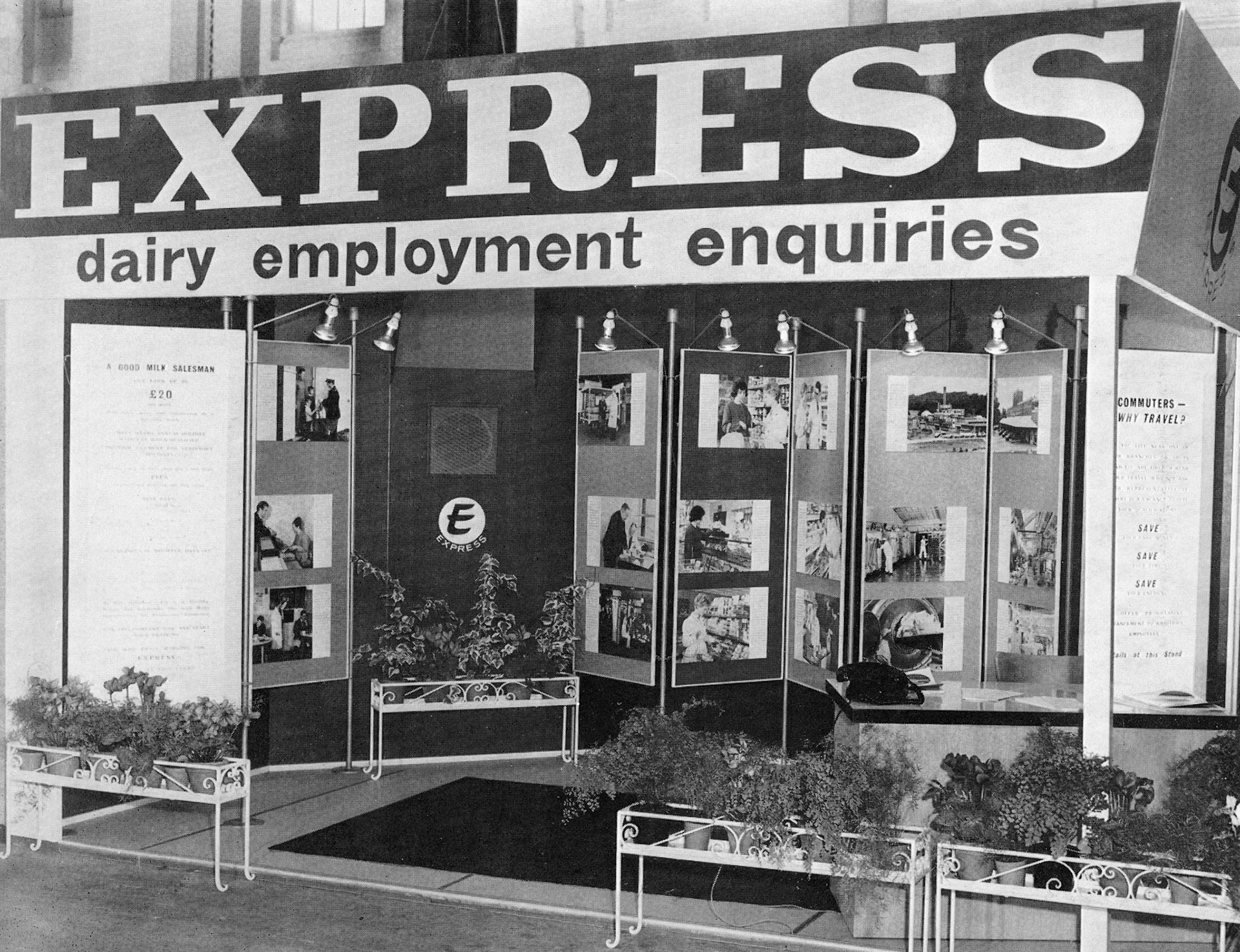 1965 Recruiting stand at the Ideal Home Exhibition at Alexandra Palace. Attended by Joe Birch.  (Express News Spring)