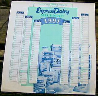 1991 Complimentary Milkman's calendar (Courtesy Richard Gaylard)