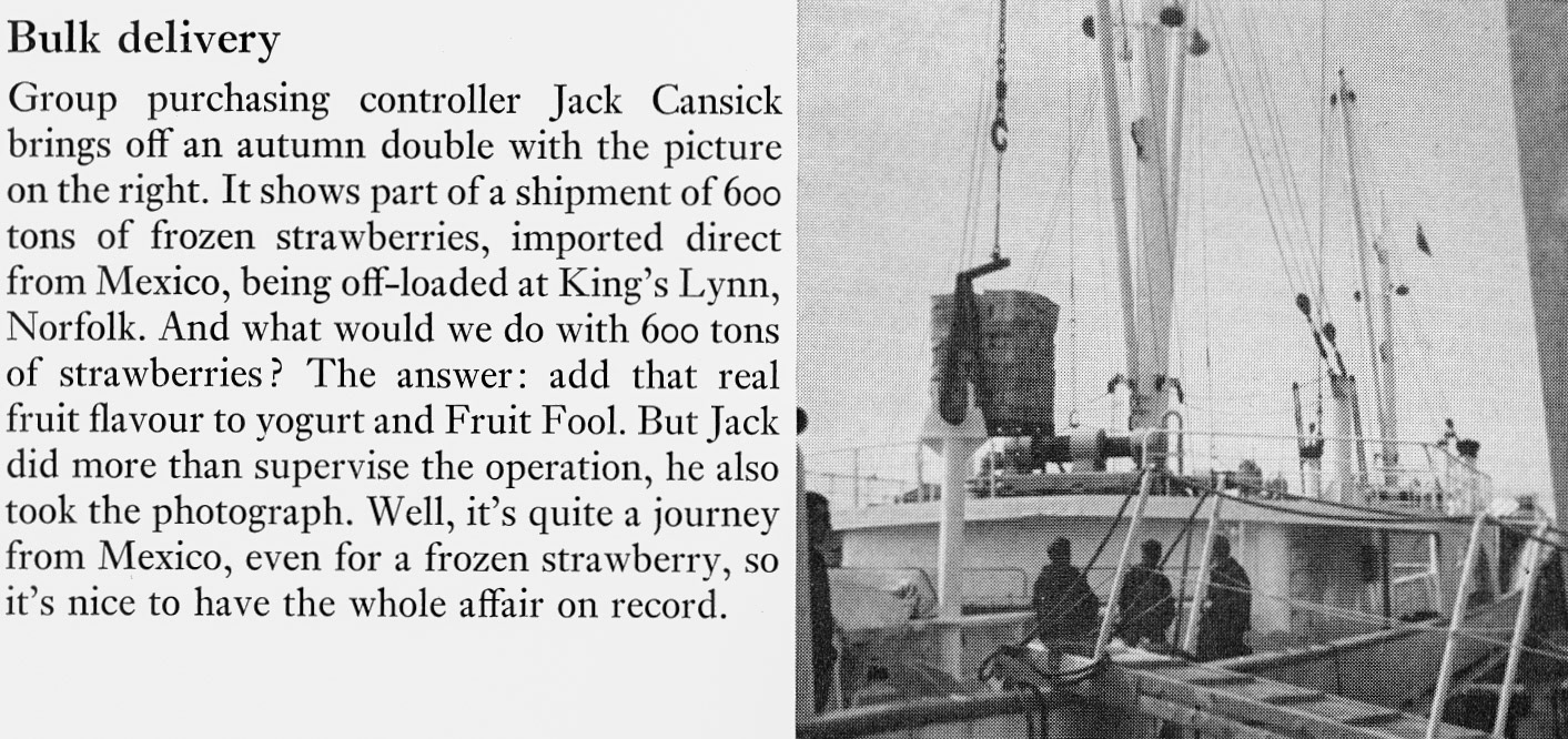 1971 Group Purchasing Controller Jack Cansick pictured frozen strawberries for Eden Vale being unloaded. (Express News Christmas)