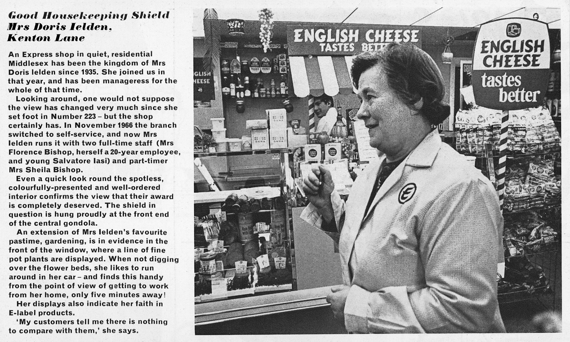 1968 Good Housekeeping Shield won by Doris Ielden at Kenton Lane shop