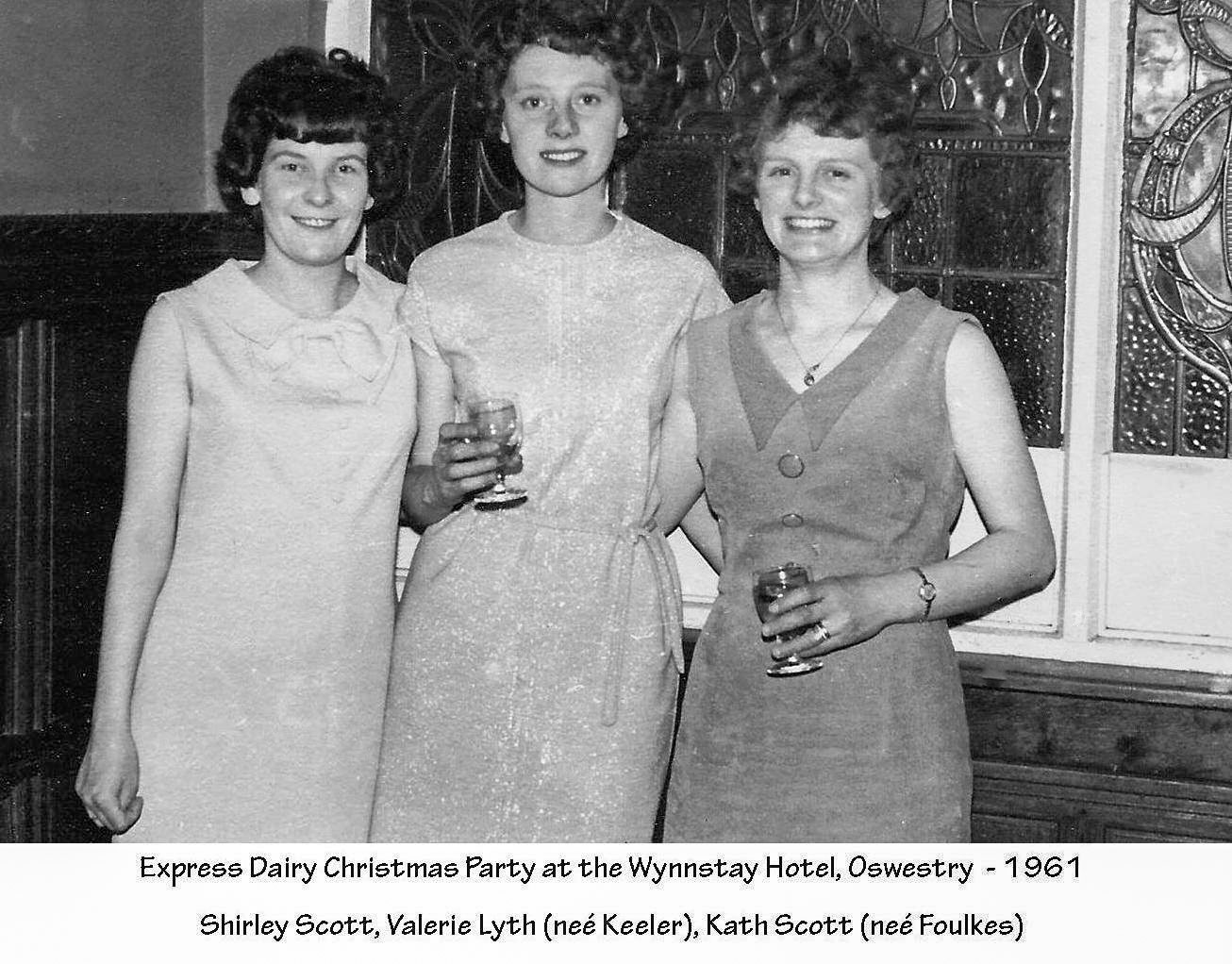 1961 Ruyton Dairy Christmas Party at the Wynnstay Hotel, Oswestry. Val Lythe comments "These are the friends l worked with at the Dairy; happy days l will never forget". (Courtesy Margaret Lycett and Val Lythe, Ruyton Revisited FB Group)