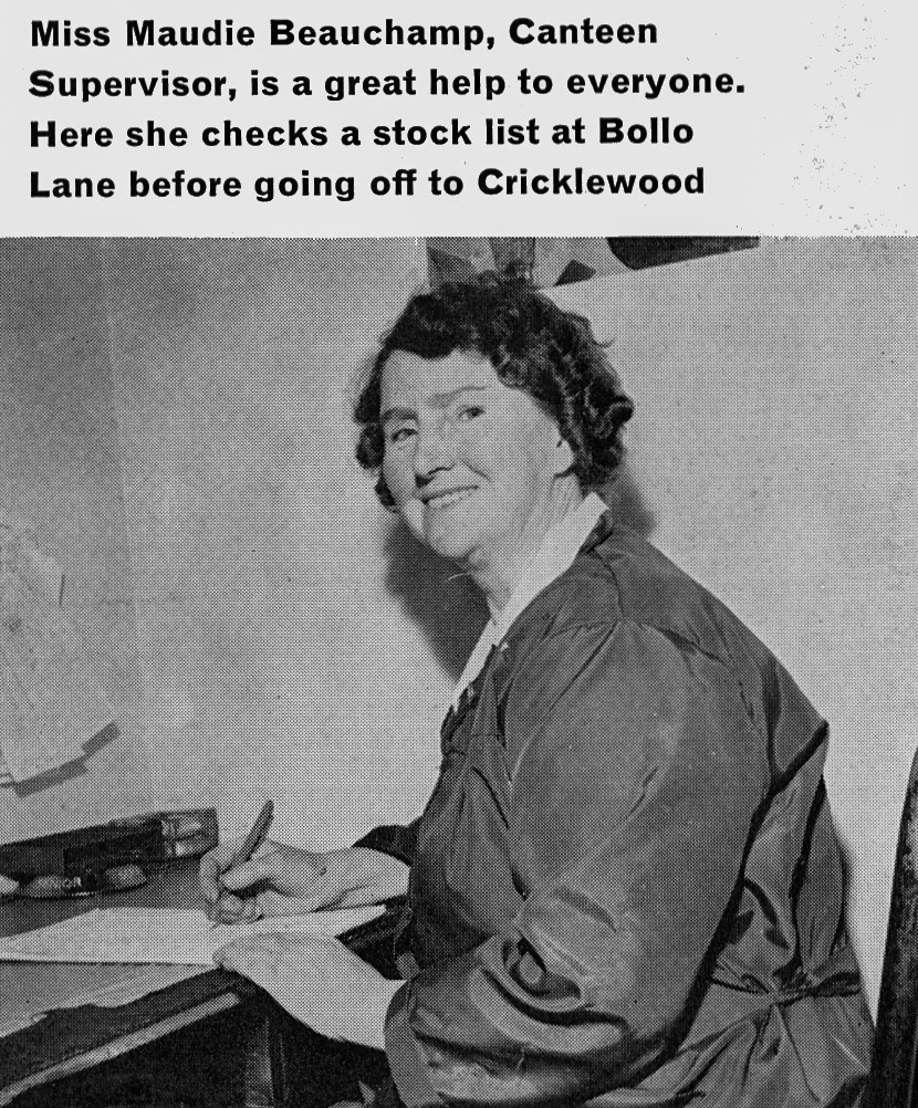 1963 Roving Canteen Supervisor Mrs Maudie Beauchamp has 26 years service , from Staff Canteen Feature (Express News Autumn)