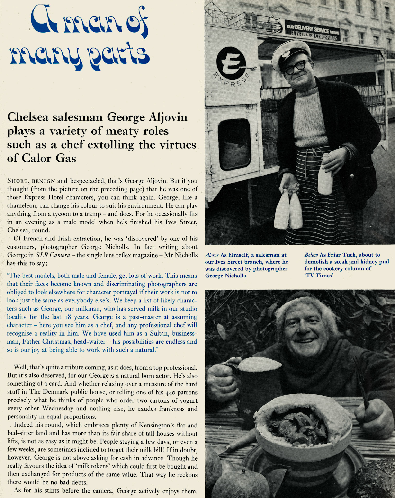 1969 Profile of Chelsea salesman George Aljovin. (Express News Autumn)