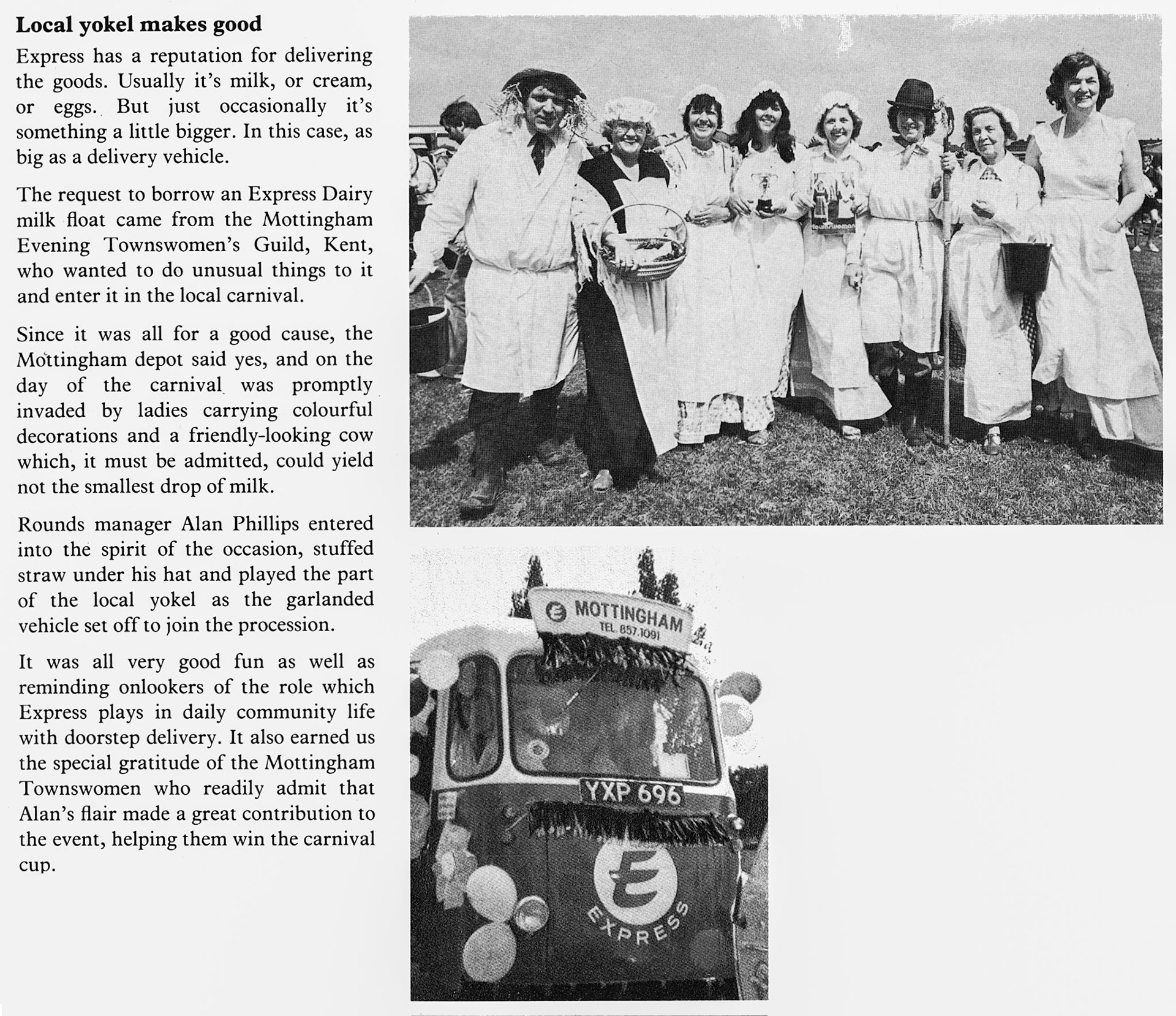1980 Mottingham Depot helps the Townswomen's Guild win the local carnival. (January Express News)