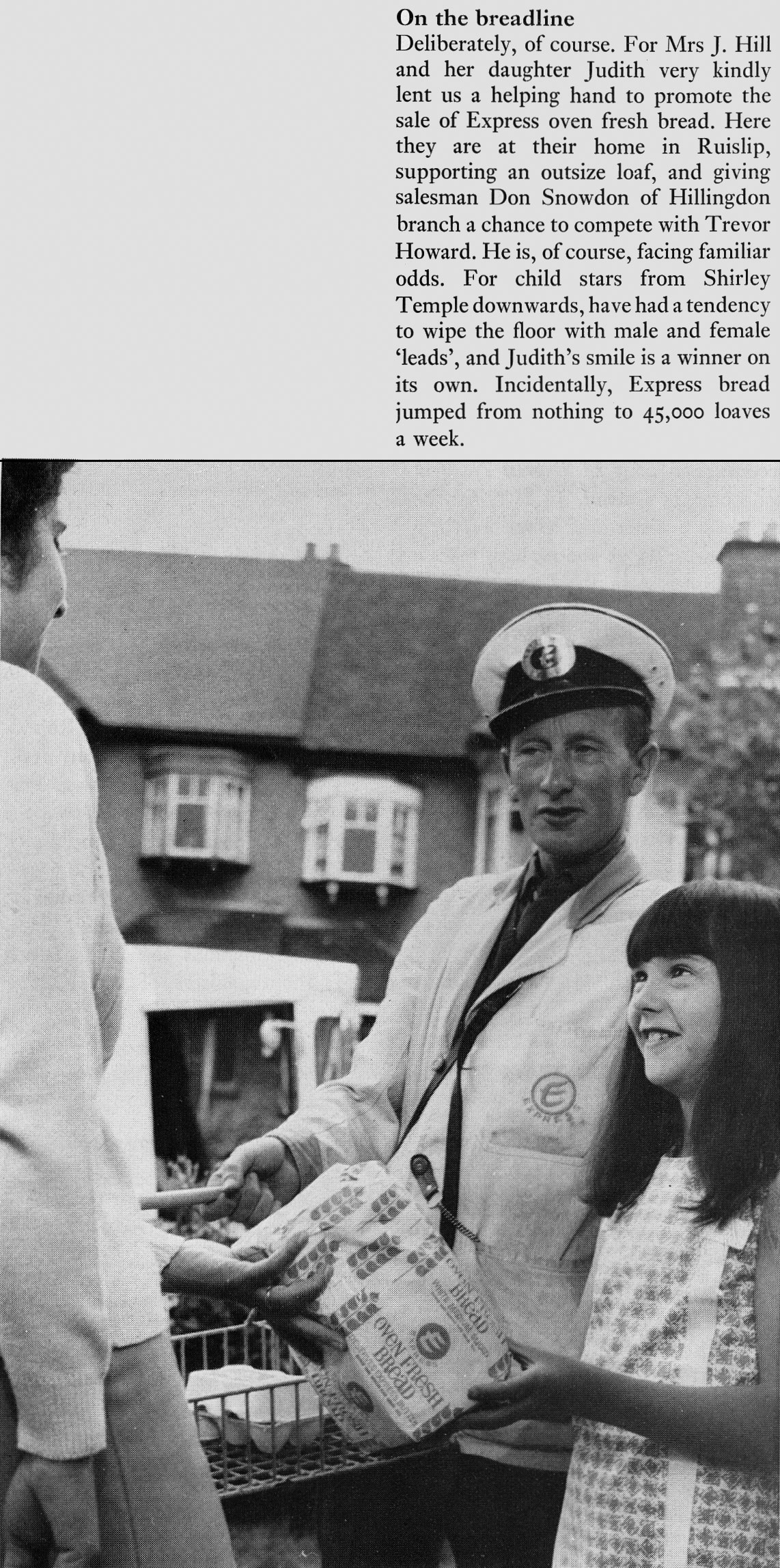 1968 Hillingdon salesman John Snowdon takes part in a bread promotion photoshoot. (Express News Christmas)