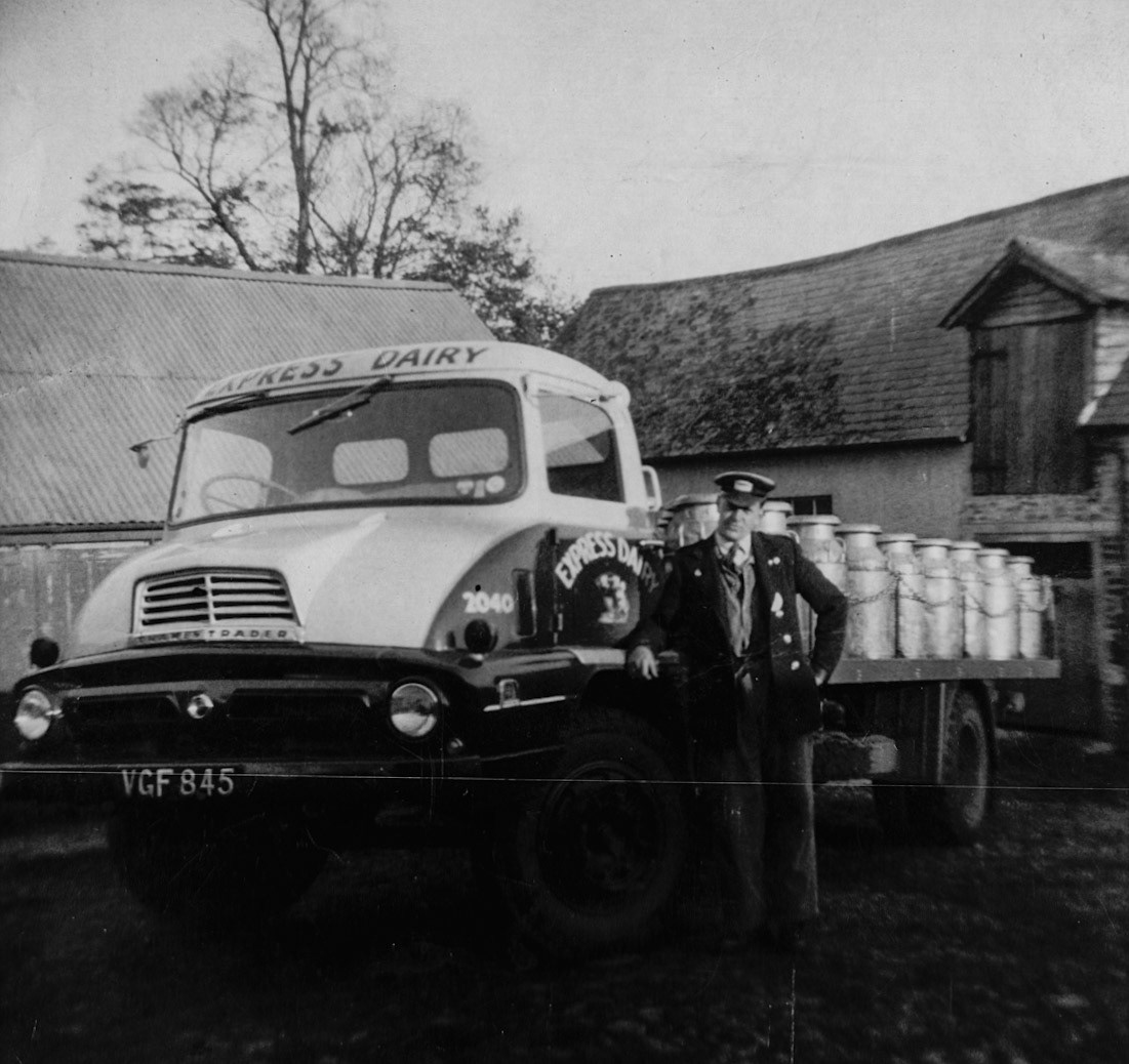 Don Hansford with his lorry. He comments "Gone on to aluminium churns now whoopie!" (Courtesy Don Hansford-Keith Sweetland)