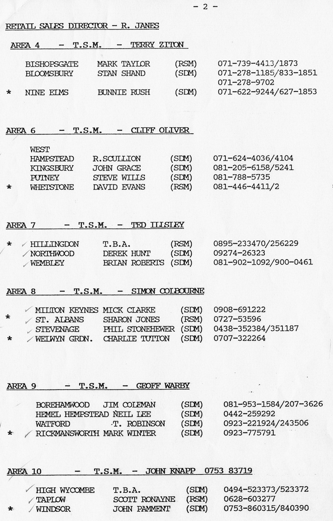 1991 Express Depot List (Courtesy Beryl Purslove)