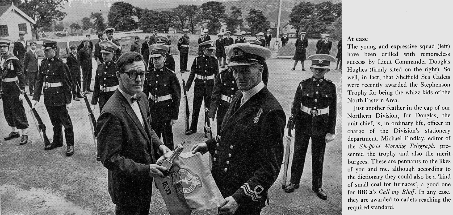 1969 Douglas Hughes, Northern Division's stationery department head is presented with an award for the Sheffield Sea Cadets. (Express News Autumn)