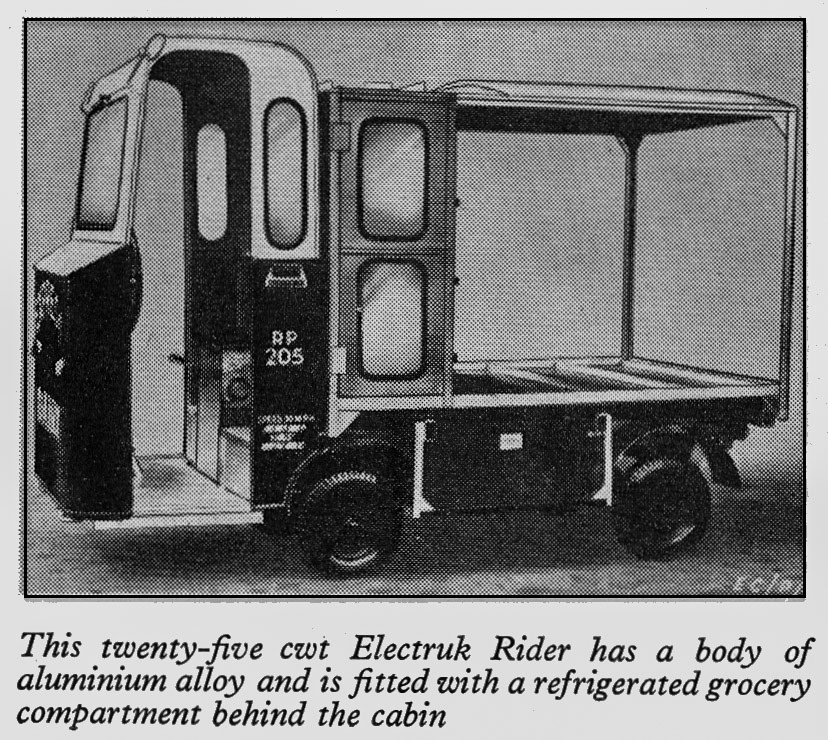1956 25 cwt Electruck Rider Pram: from album showing 30 years of progress in transport fleet. (Express News July)
