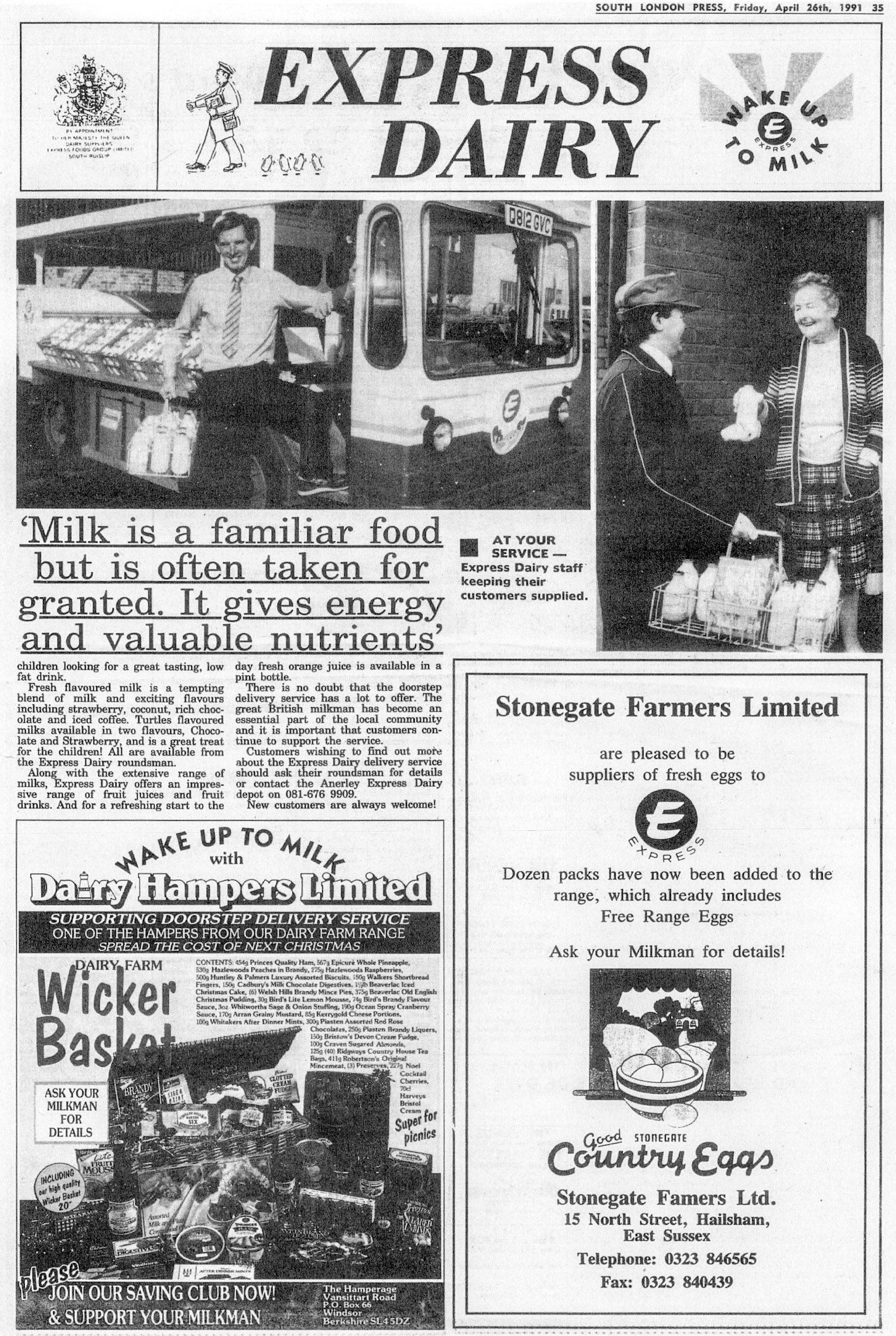1991 'Wake up to Milk' campaign in the 'South London Press' (Courtesy Paul Luke)