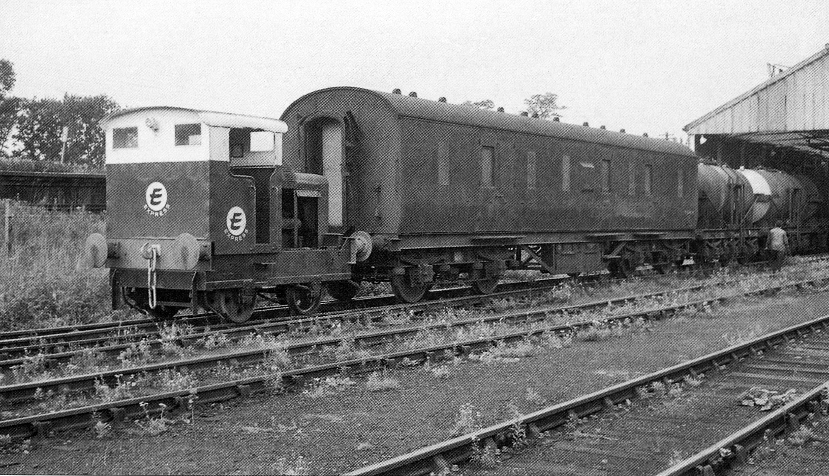 1967 "Ruston &amp; Hornsby 48DS shunter 235511 is seen outside the discharging shed. Presumably the full brake had been shunted here to avoid taking space in the shed, and subsequently was placed at the rear of a departing train. There was no similar full brake on my later visit, but by then the guard would have ridden in the rear cab of the locomotive on a fully-fitted train such as these milk tanks." Matthew Pinto comments "This shunter was resident at Morden from its opening in 1954 to 1972. Full brakes disappeared from milk trains in 1969 when the regulations changed to allow the second man to travel in the rear cab. They reappeared from time to time when a single cab diesel like a Class 09 shunter was used." Robert Turner adds "This was a diesel mechanical shunter made by Ruston Hornsby of Lincoln, and had a nominal 48 horsepower. In practice that meant just enough power to move 2 or 3 loaded milk tankers." (from 'South Morden Dairy' article by Sydney A. Leleux in the Industrial Railway Record, Edition 210, September 2012)