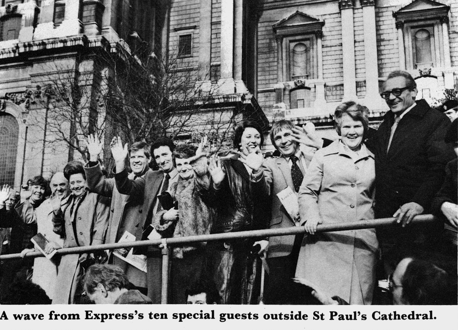 1982 Lord Mayor's Procession, with Geoffrey Caines of Sherborne Depot (rescued an elderly couple from a burning house), Gerald Marnel of Birkenhead Depot (saved a child from a fire), David Fletcher from Dawlish Depot (saved two young girls in a runaway car), Peter Newton from Richmond Depot (uses a kidney dialysis machine but still does a wholesale round) and Ted Boorman, General Manager Transport and Services, Ruislip who was about to retire after 49 years, acting as host. (Express News February)