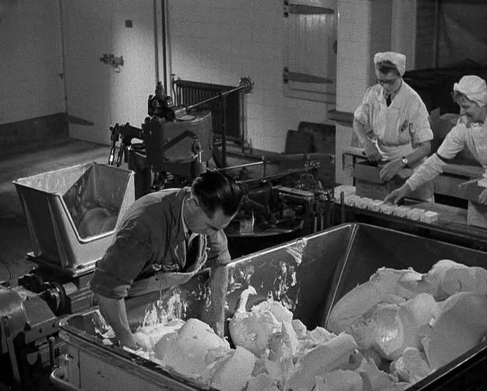 1940's Tower Creameries, later Mitcham Foods, part of Express. Kneading and extruding. (Courtesy British Instructional Films, British Pathé)