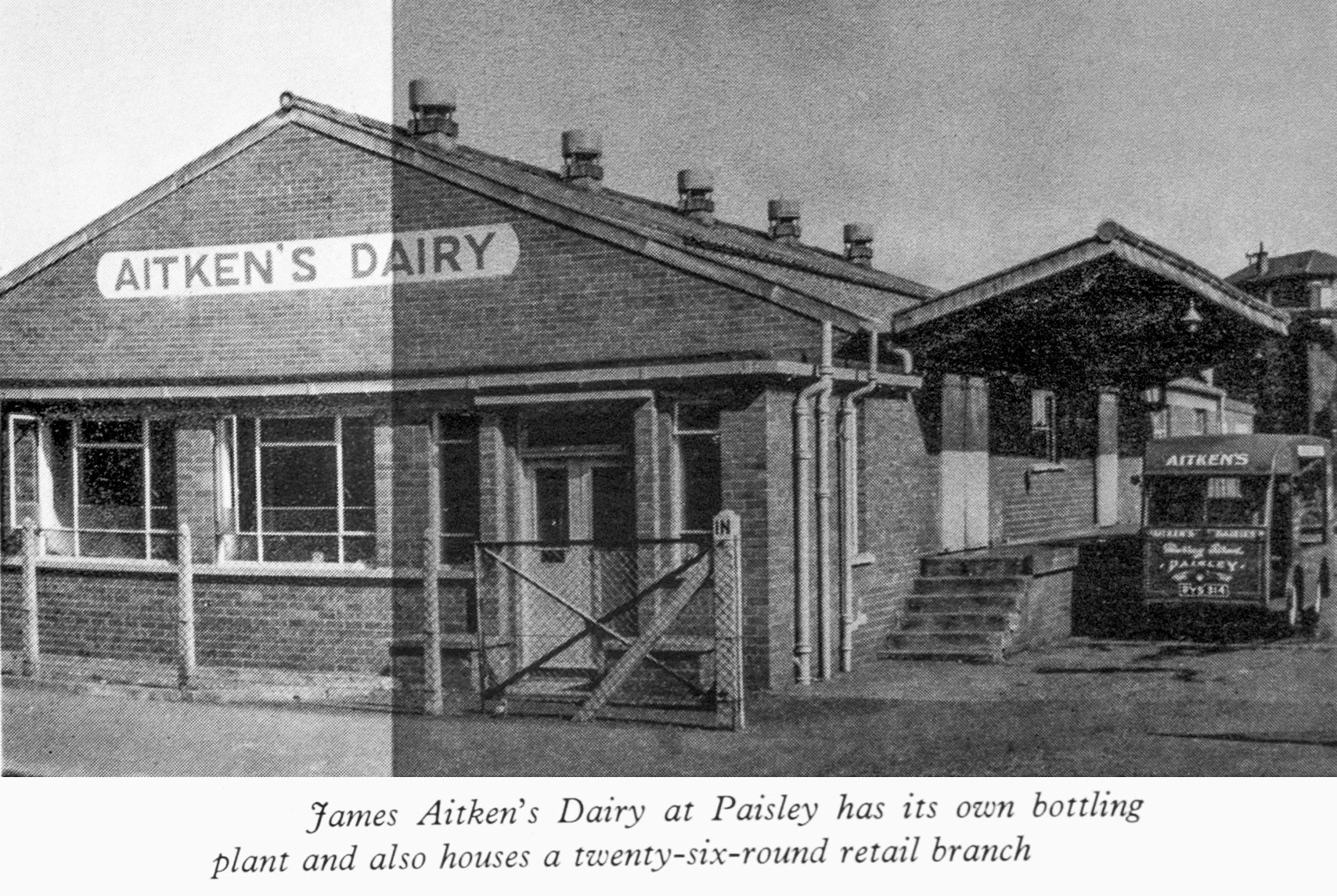 1961 Aitken's Dairy in Paisley, with bottling plant and 26-round retail branch. (Express News Autumn)