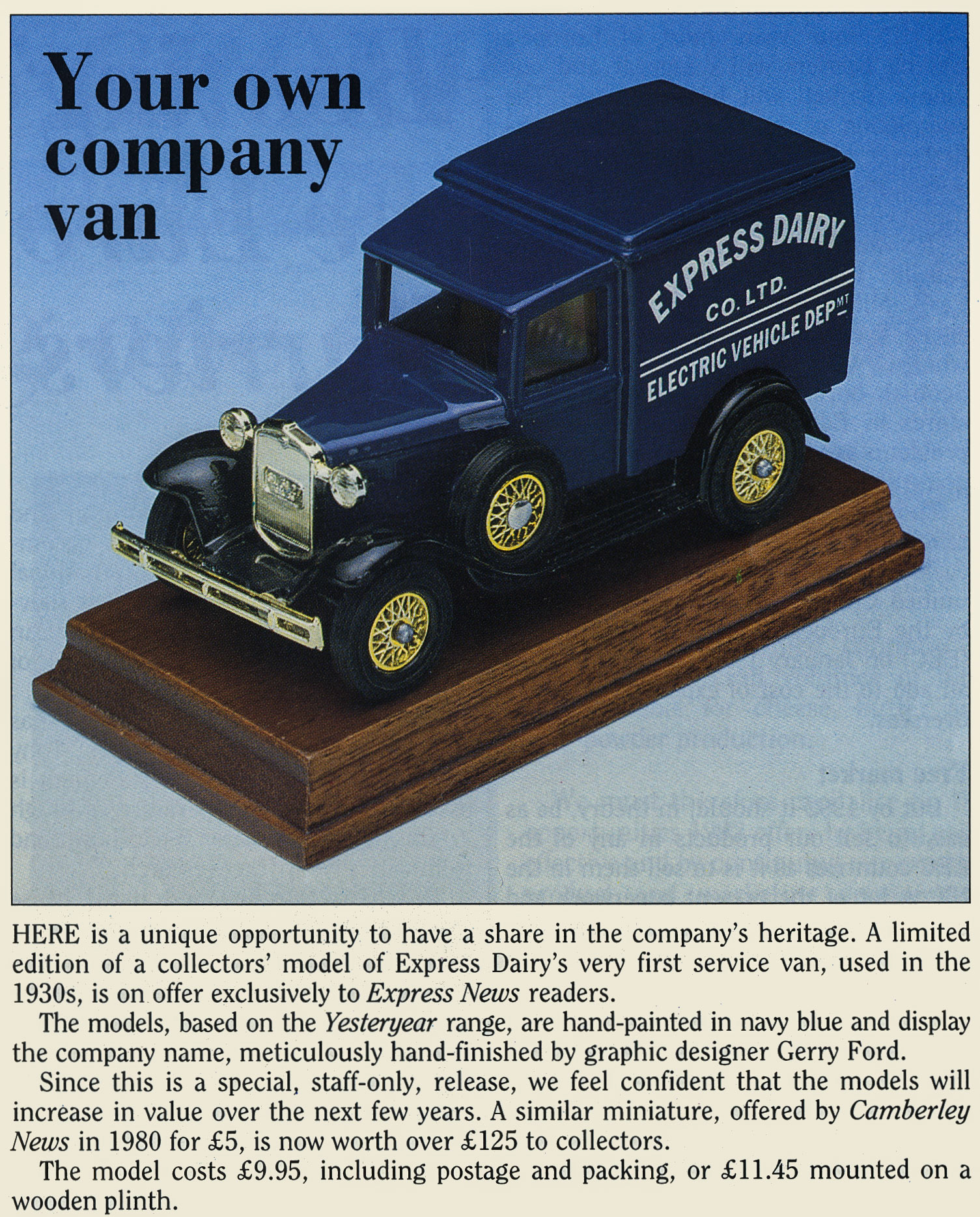 1988 Model Express van offered to Express News readers. (August Express News)