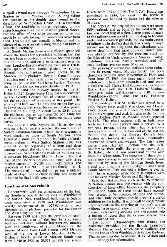 1966 The Wimbledon and Sutton Railway (Reproduced from The Railway Magazine December 1966)