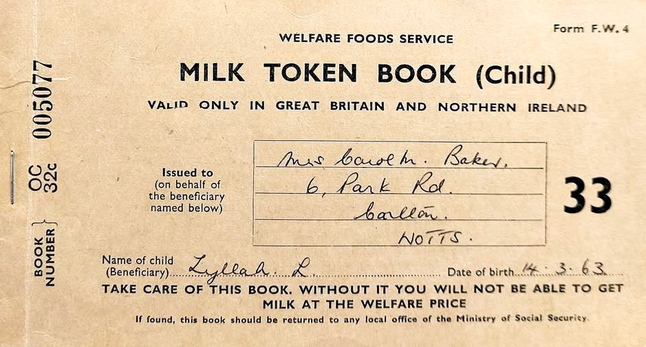 1960s Welfare Milk Token, used all over the UK. (Courtesy Thomas James)