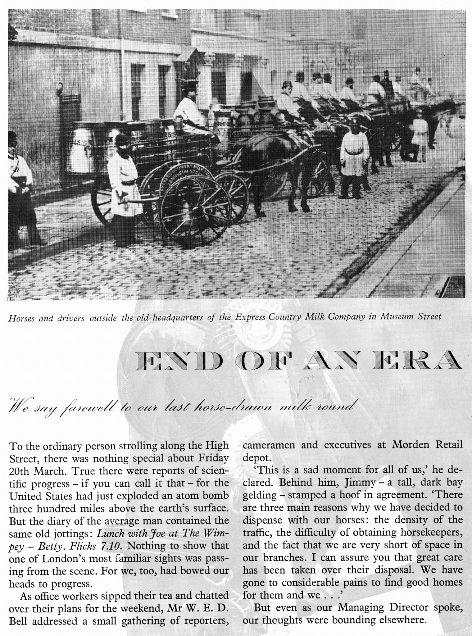 1959 'Farewell to the last horse-drawn milk round' (Express News October)