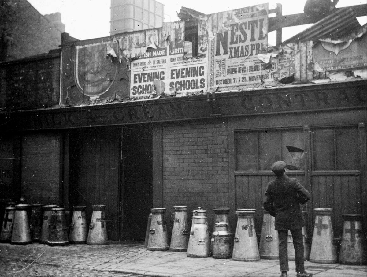 1920 Burgess Creamery 'Milk &amp; Cream Contractors', Gartside Street, Manchester (Image courtesy of Manchester Libraries)