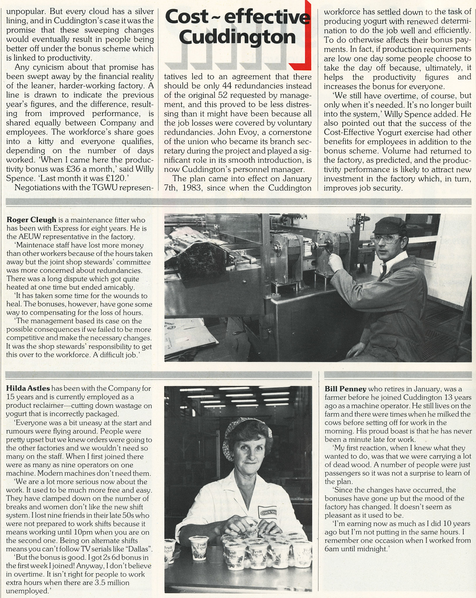 1984 Productivity improvements at Cuddington. Eileen Ann Cruse comments "I remember Hilda, lovely lady xx."