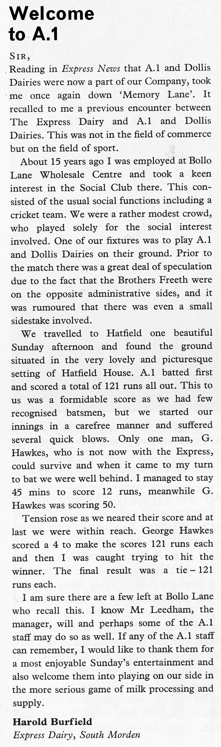 1968 Letter from Harold Burfield, artist of this drawing