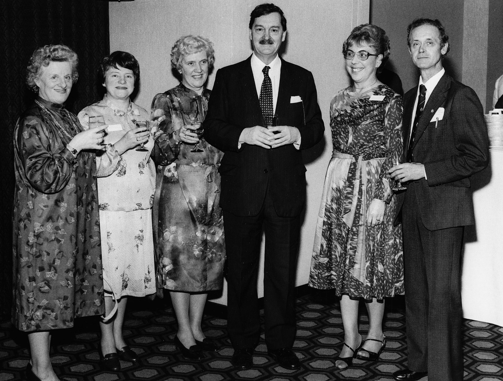 1981 35-year Long Service Award-Beryl Purslove with Mary (40 yrs), Win and Mabel (20 yrs) with Steve Lorton, Bob French (Courtesy Beryl Purslove)