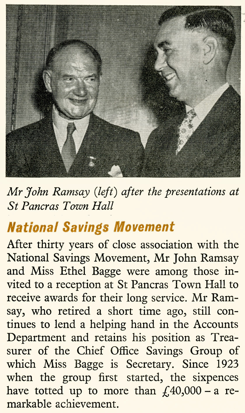 1956 Chief Office staff John Ramsay and Ethel Bagge receive long service awards at St Pancras Town Hall. (Express News September)