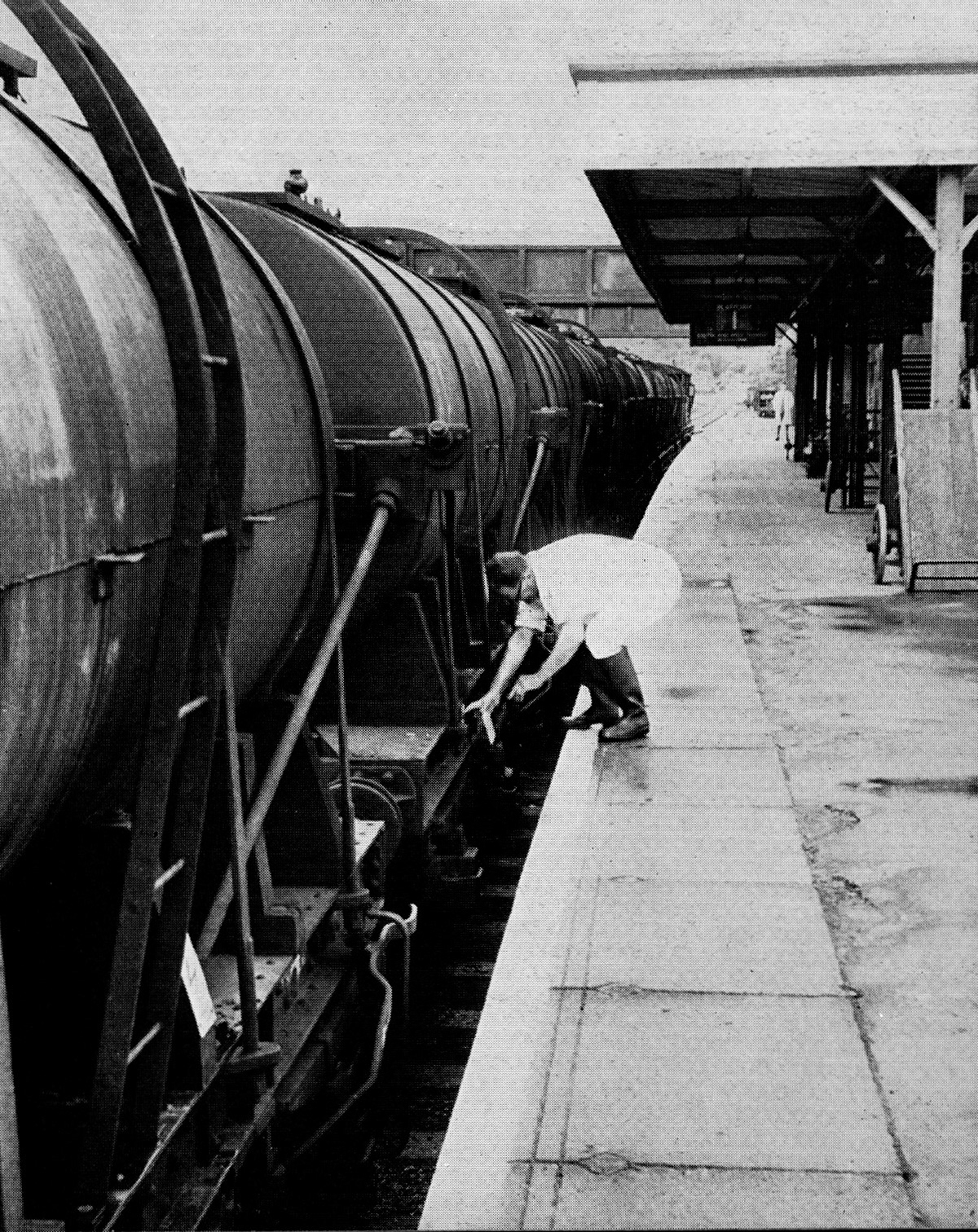 1965 Seaton Junction. "Minutes to go...and the last job was done. Dairy Foreman Mr Cecil Whiller slotted the last label into the tenth milk tank and straightened his back to look down the length of the train. Each wagon had a capacity of 3,000 gallons — over 29,000 gallons in all." (Express News Summer/Autumn)