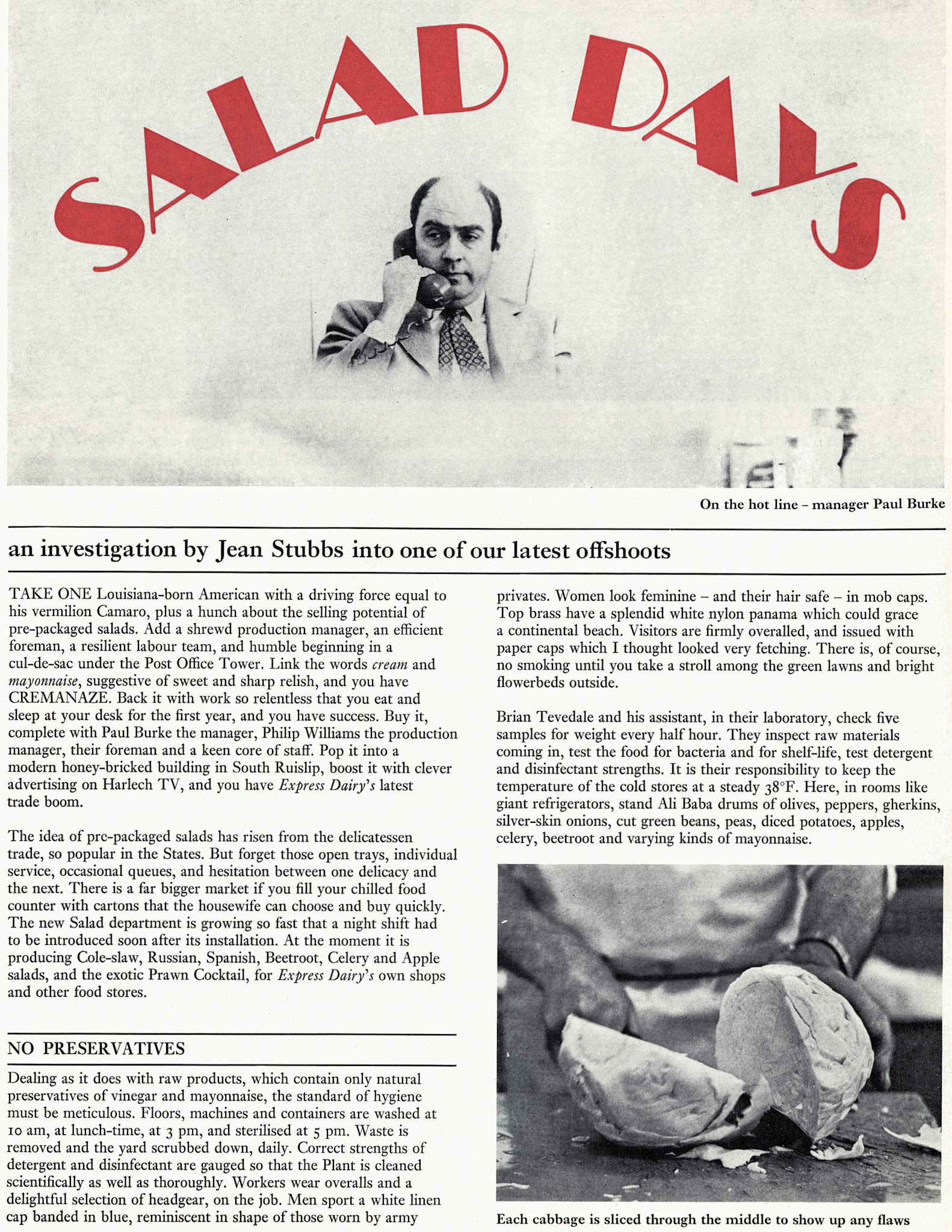 1971 The South Ruislip Cremanaze salads department before it moved to Milborne St Andrew in 1977 . John Southwell comments "Started my Express career as a foreman here in 1971"(Courtesy Doreen Williams)