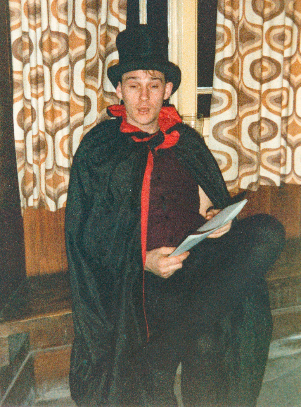 1988 Honiton staff (Chris Hawkins) celebrate the first Red Nose Day, Fountain Head Inn, Branscombe, Devon. (Courtesy Tim Pearce)