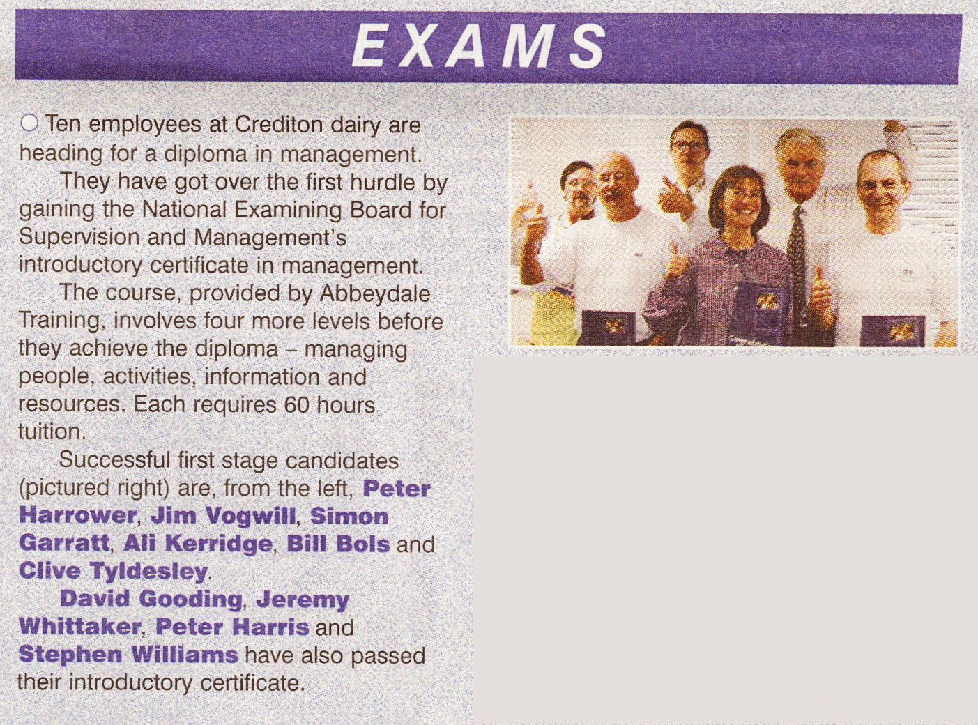 2001 Ten Crediton staff study for Diploma in Management. (Courtesy Michael Aldread)